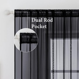 MIULEE 2 Panels Solid Color Sheer Window Curtains Elegant Window Voile Panels/Drapes/Treatment for Bedroom Living Room (54X72 Inches Black)