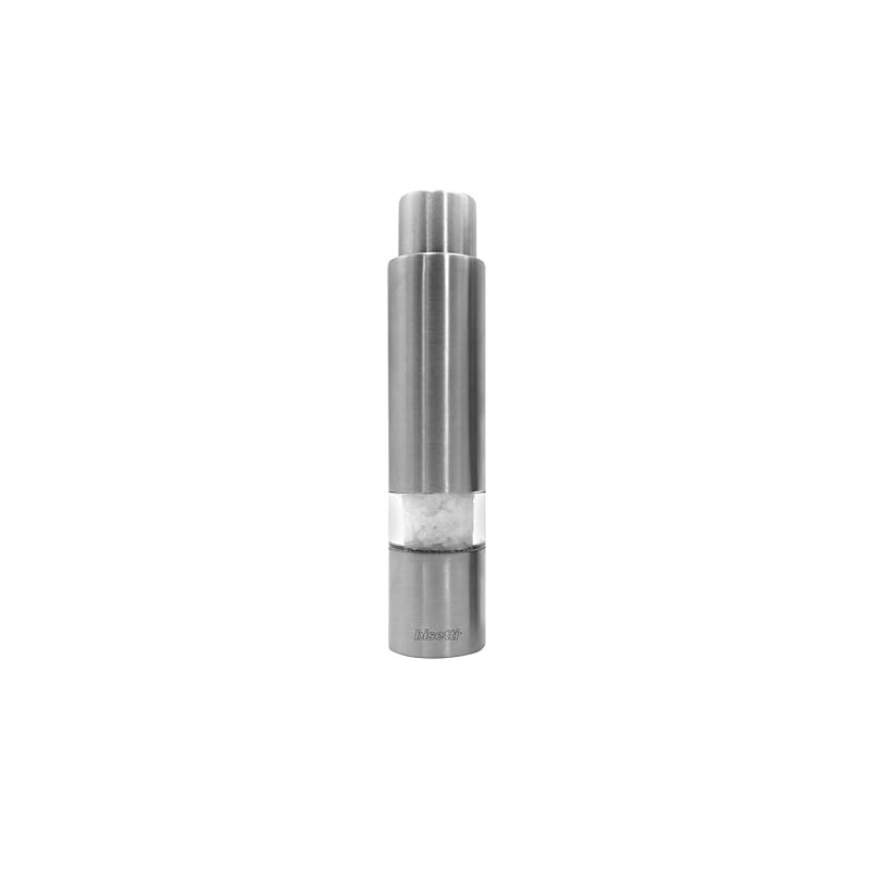 Bisetti Push Button Stainless Steel and Acrylic Salt Mill Grinder,