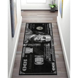 100 Dollar Bill Rug One Hundred Graffiti HipHop Non-Slip Money Carpet 47x19.7in - Size: 24x16