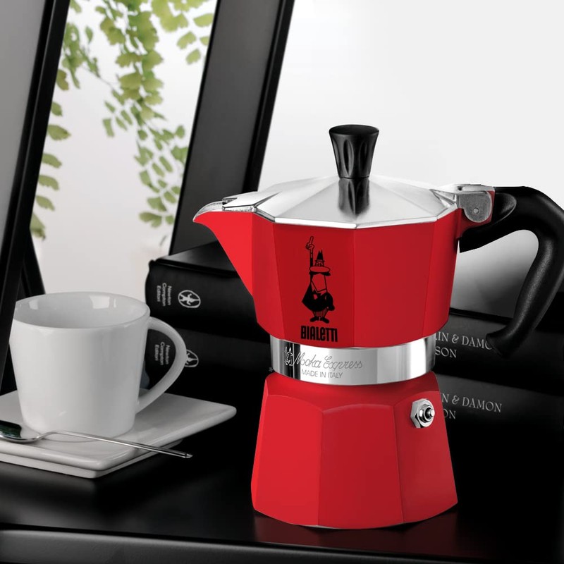 Bialetti Moka Express Red Caffettiera in Alluminio, 1 Tazza, Rosso,30