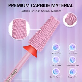 Depvko 5 in 1 Nail Drill Bits, 3/32" Carbide Tungsten Nail Bits for Nail Drill, Professional Two Way Rotate Gel Remover Drill Bit for Manicure Pedicure (Classic 5in1-Pink, Fine-F)