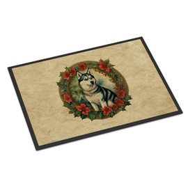 Caroline's Treasures DAC2433JMAT Siberian Husky Christmas Flowers Doormat Front Door Mat Indoor Outdoor Rugs for Entryway, Non Slip Washable Low Pile, 24H X 36W