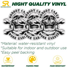 Nobody Cares Work Harder Sticker Inspirational Quote Stickers Skull Mechanic Engineer Die Cut Waterproof Vinyl Sticker for Water Bottle Tumbler Hard Hat Helmet Car Laptop Gift
