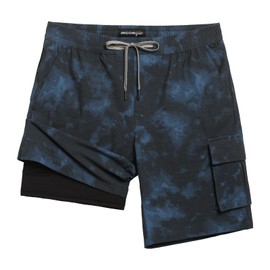 maamgic Mens Swim Trunks with Compression Liner 9 inch Quick Dry Men Bathing Suit Stretch Board Shorts Blue-Black