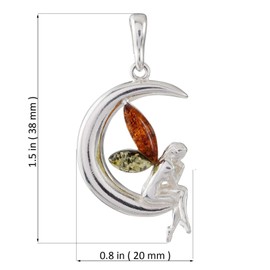 Amber Jewelry for Women - Sterling Silver and Baltic Honey Amber Fairy On The Crescent Moon Pendant, Includes 925 Sterling Silver Chain - Sterling Silver Jewelry Collection, made in Poland