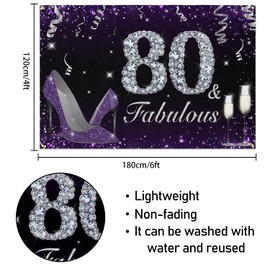 HAMIGAR 6x4ft Happy 80th Birthday Banner Backdrop - 80 & Fabulous Heels Birthday Decorations Party Supplies for Women - Purple