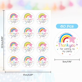 Anwyll Thank You for Coming Stickers,60Pcs 2Inch Rainbow Thank You for Coming to My Party Stickers,Self-Adhesive Thank You Labels Stickers for Kids Adults,Cute Stickers for Birthday Wedding Favors