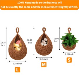 Teardrop Fruit Vegetable Baskets for kitchen, Boho Handwoven Wall Jute Hanging Basket Potato Garlic Onion Fruit Storage Handwoven Decorative Kitchen Organizer and Wall Planter Holder （Dark Brown）
