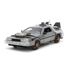 Jada Toys - Time Machine - Back to The Future 3 Model Car Metal 1:24 Opening Doors LED Light Version with Brown Rims, 20 cm, Silver