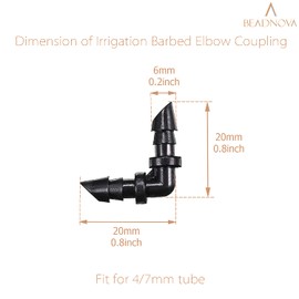 BEADNOVA Drip Irrigation Parts 20 Pcs 1/4 Inch Barbed Elbow Couplings Drip Irrigation Fittings Drip Line Connectors for 1/4 Inch Irrigation Tubing Garden Watering System (20pcs)