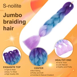 1 x 60 cm 2-4 Tones Ombre Braiding Hair Jumbo Braids Hair Extension for Crochet Braiding Hair Purple to Sea Blue to Light Purple