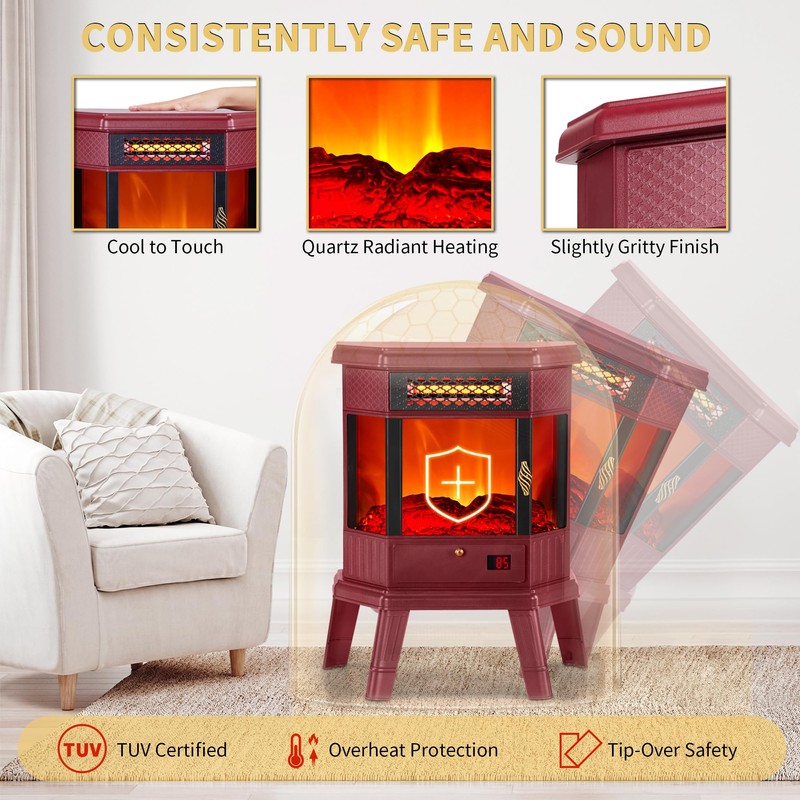 Electric Fireplace Heater 22 in Freestanding Fireplace Stove Infrared Fireplace