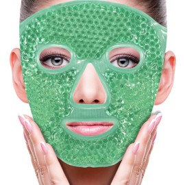 Mascara de Hielo de Gel, Máscaras de Facial Reutilizable, Compresa Fria y Caliente, Alivio del Estrés, Cuidado de la Piel, con Respaldo de Felpa Suave, Regalo de San Valentín- Verde