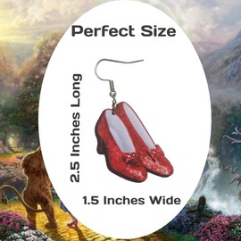 Cute Pair of Ruby Slipper Style Earrings for Women, Oz Costumes, and More. Wicked Cute Pair of Ruby Slippers Drop and Dangle Earrings with Glitter Outline for Women. Ruby Slipper Costume Accessories for Women.