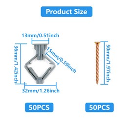 Pack of 50 Plasterboard Dowels with Screws, Cavity Dowels Butterfly, Drywall Dowels, Expansion Dowels for Plasterboard, Plasterboard