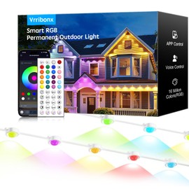 Vrribonx 50FT Permanent Outdoor RGB Lights,IP67 Waterproof Smart LED Eaves Lights with App/Remote Control,for Christmas and All Holiday Decor,Daily and Accent Lighting,House Roof and Garden Lighting