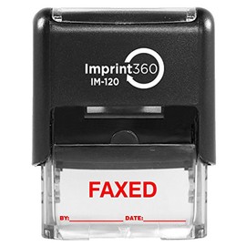 Supply360 AS-IMP1107R - FAXED Stamp with by: & Date:, Red Ink, Heavy Duty Commerical Self-Inking Rubber Stamp, 9/16" x 1-1/2" Impression