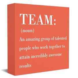 HTBIG Inspirational Team Noun Office Decor Wooden Box Sign, Rustic Black Wood Plaque for Home Desk Shelf Table Decoration, Coworker Gift, Orange