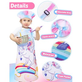 WERNNSAI Kids Aprons and Chef Hat Set Girls Art Aprons Set Child Painting Art Smock Cooking Gardening Painting Smock with Pocket Paint Smock Child Artist Costume Chef Costume Kids Unicorn Chef Outfit