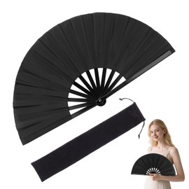 Boots On The Ground Fan, 13 Inch Folding Hand Fan for Line Dancing, Large Rave Fan for Women Foldable, Large Popping Fan for Outdoor, Wedding, Party, Decoration (Black, 1Pcs)