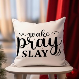 Luckluccy Wake Pray Slay Pillow Cover Christian Scripture Cushion Cover 20x20in Decorative Pillow Home Cotton Linen Throw Pillow Case for Bedroom Living Room Couch Bed Housewarming Gift