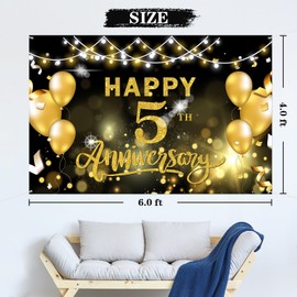 WeBenison Happy 5th Anniversary Backdrop 5th Wedding Anniversary Photography Background Banner Cheers to 5 Years Birthday Anniversary Party Outdoor Indoor Banner Decorations Wall Decor 6x4 ft