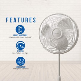 Lasko 2520 Oscillating Stand Fan,White 16 Inch