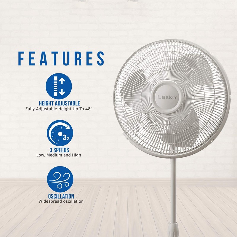Lasko 2520 Oscillating Stand Fan,White 16 Inch