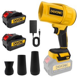DEVONIC Leaf Blower Cordless - Lightweight Electric Handheld Blower with 2×20V 4.0Ah Battery & Charger Included,3 Nozzles-Turbo Jet Blower for Lawn Care,Garage,Patio,Fallen Leaves and Car-deep Yellow