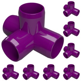 FORMUFIT 3/4" 4-Way PVC Tee Furniture Grade Fitting in Purple, 1.050" Actual ID, (Pack of 8), Made in USA, UV-Resistant, Impact-Proof, Quickly Construct Tiered Structures with PVC Pipe - F0344WT-PU-8