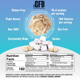 The GFB Coconut Cashew Protein Bites - Gluten Free, Plant Based, Non GMO, Sustainably Made – Ridiculously Tasty, Healthy, Vegan, Protein Energy Balls, 1.2 oz (10 count)