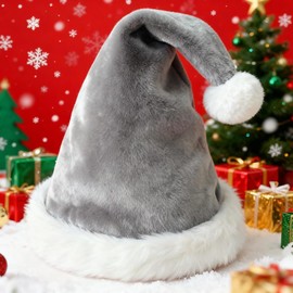 LKQBBSZ Christmas Hat Santa Claus Hats Thicken Xmas Holiday Hat Women Men for Christmas New Year Festive Party Supplies (Gray-Adult)