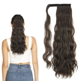 Traziewell Curly Hair Ponytail Extensions Prom Hair Accessories Ponytail Extension Wrap Around Long Curly Clip in Hair Extensions for Women Brown Hairpiece 2321