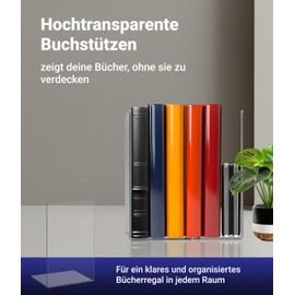 EH Design Acrylic Bookend - Transparent & Non-Slip Bookends - 7X Shatterproof than Glass - Invisible Non-Slip Book Holders for Home & Office - Made in Germany