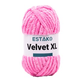 Estako Velvet XL 100% Polyester Super Bulky Weight #6 Chenille Blanket amigurumi Yarn for Crocheting and Knitting 3.53 Oz (100g) / 55 Yrds (50m) (13105 - Pink)
