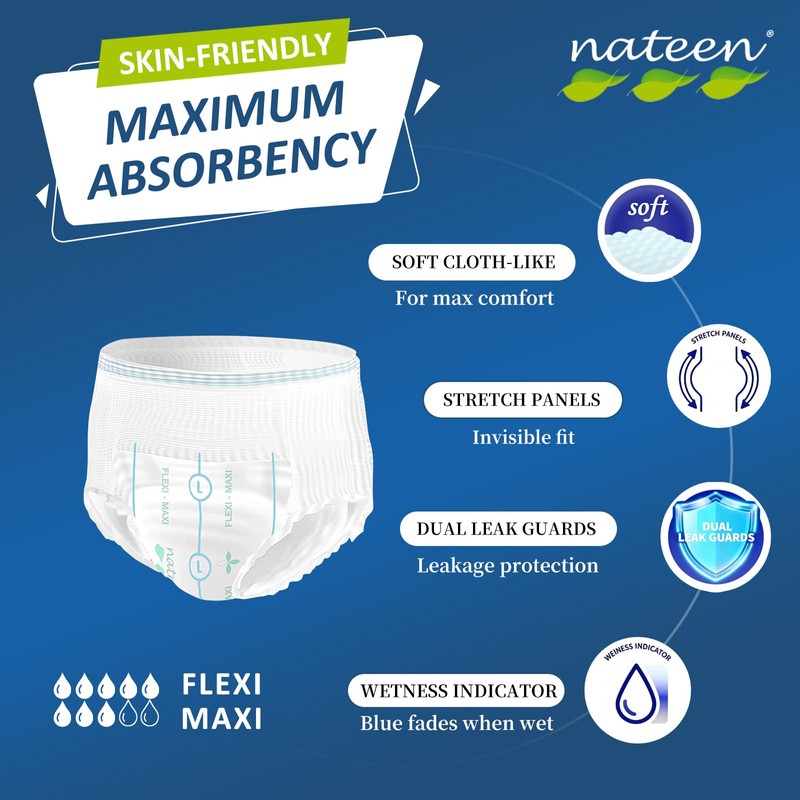 Nateen Flex Maxi Adult Incontinence Underwear for Women and Men,