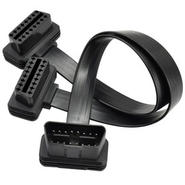 iKKEGOL Ultra Low Profile Right/Left Angle 16 Pin OBD2 OBDII Splitter Extension Cable Male to Dual Female Y Cable 30cm/12 (Right/Left Port)
