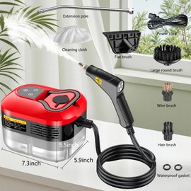 Handheld Steam Cleaner, Portable Steamer for Cleaning with 9pcs Accessories, 6-Level Adjustable Handle, 12s Heat-Up, 1200ml Tank, Steam Cleaner for Home,Dirt,Grout,Tile,Floor,Couch and Car (Red)