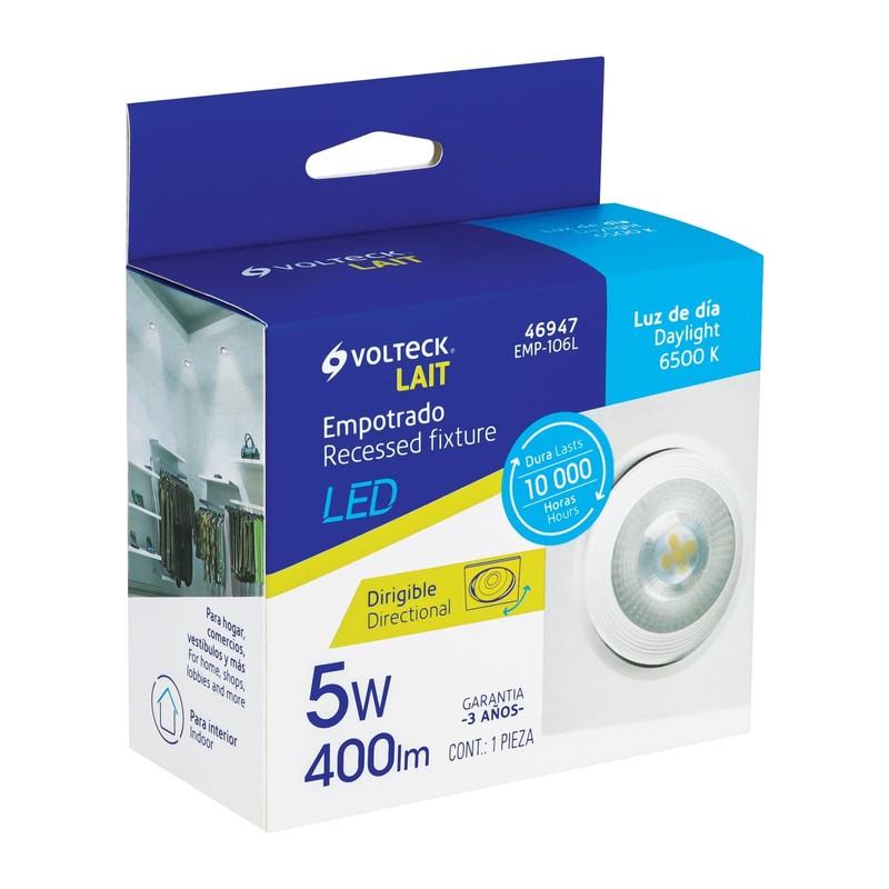 Volteck Lait EMP-106L, Luminario de LED 5 W empotrar cuadrado