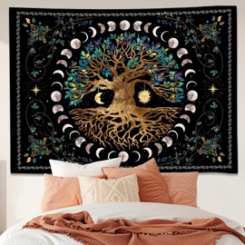 Dyshlynx Tapestry for Bedroom 59x51" Tree of Life Tapestry boho wall hanging Decor, Black Aesthetic Decoration for Living Room Ceiling Dorm Home Art Backdrop Tablecloth, Gift Ready (59.06 x 51.18 Inch, Polyester)