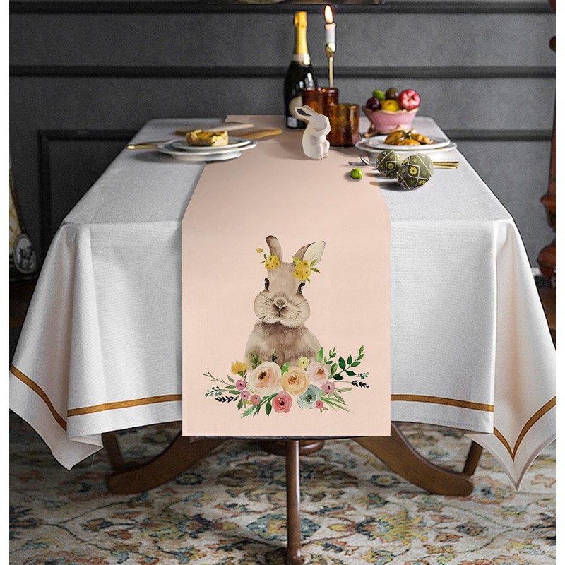 RABUSOFA Spring Easter Table Runner 72 Inch Long,Pink Bunny Rabbit