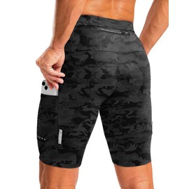Men's Bike Shorts 4D Padded Cycling Shorts for Men Road Riding Biking Bicycle Zipper Pockets(Camo Black,L)