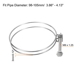 sourcing map 6Pcs Double Wire Hose Clamp, 98-105mm Adjustable Stainless Steel Wire Hose Clips with M8 Bolt for Dust Collection Hose, Pump Hose Pipe