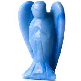 QINJIEJIE 3" Blue Aventurine Crystal Angel Decor Healing Guardian Angels Stone Figurine Natural Gemstone Polished Pocket Big Peace Angel Statue Room Desk Office Decorations Meditation Gift for Women