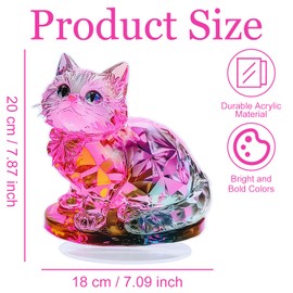 Huipalon Acrylic Cat Ornaments Stand Crystal Cat Figurine Acrylic Ornaments for Home Decor Office Desk Decor Cat Gifts for Cat Lovers Women Men (Flat 8×7 Inch)