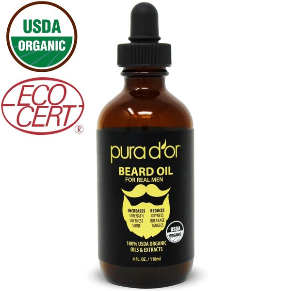 PURA D'OR Dor Organic Beard Oil 4oz VALUE SIZE for Groomed Beard & Mustache