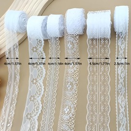 6 Rolls Lace Ribbons White Lace Fabric Gift Ribbon Border Lace Ribbon Decorative Ribbon Lace Fabric White Vintage Ribbon for Gift Wrapping Valentine's Day Crafts Wedding