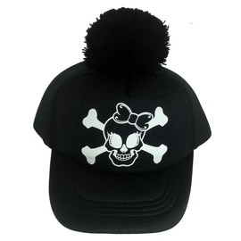 ThatsRad Toddler Kid's Pom Black Skull Bow Snapback Trucker Hat Cap Girl's