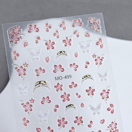 TiMi Spring Pastel Self-Adhesive Nail Stickers - Rosy Gold Foil Mini Flower Design, Easy Apply, 2 Sheets for Nails (Long-Lasting & Chip-Resistant)