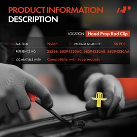 A-Premium 50PCS Nylon Hood Support Prop Rod Clips Holder Compatible with Jeep JL Series Wrangler 2018-2024, JT Series Gladiator 2020-2024